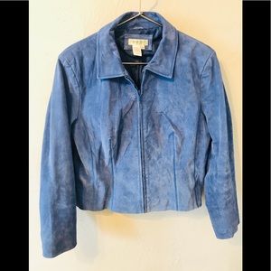 Blue genuine suede jacket w zigzag stitch